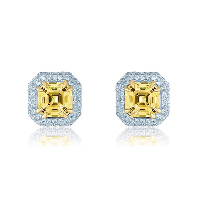 Gold 18K studs Asscher with moissanites KOJEWELRY 5025