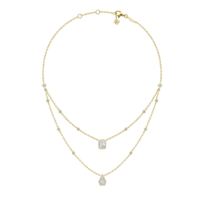 Double necklace MOI ET TOI, silver 925, CZ. KOJEWELRY ™ 610092
