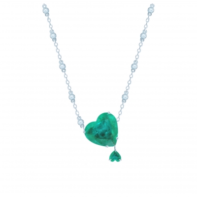 Necklace 2 hearts, silver 925, CZ. KOJEWELRY ™ 610109