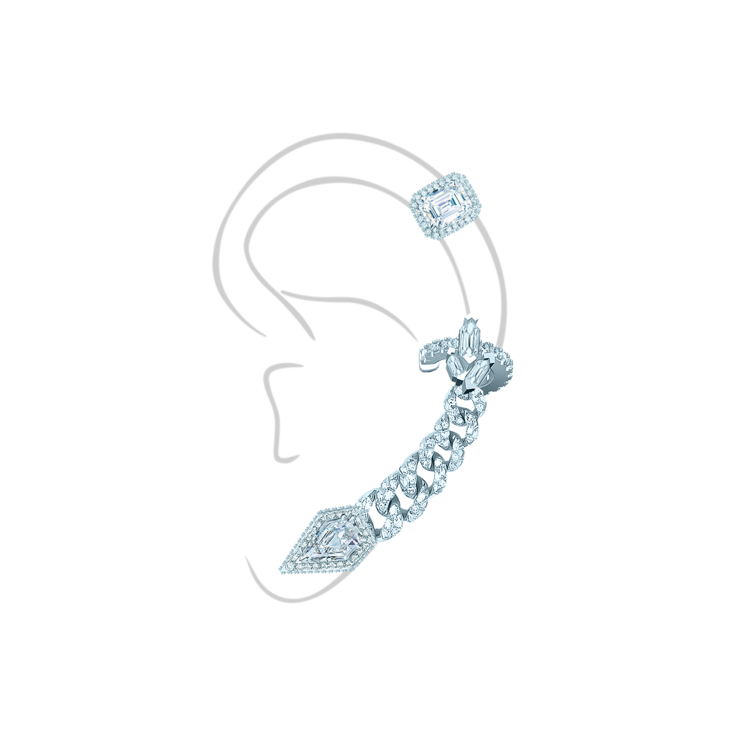 Ear-cuff Pave Chains ft. Moi et Toi, silver 925, CZ. KOJEWELRY  610102
