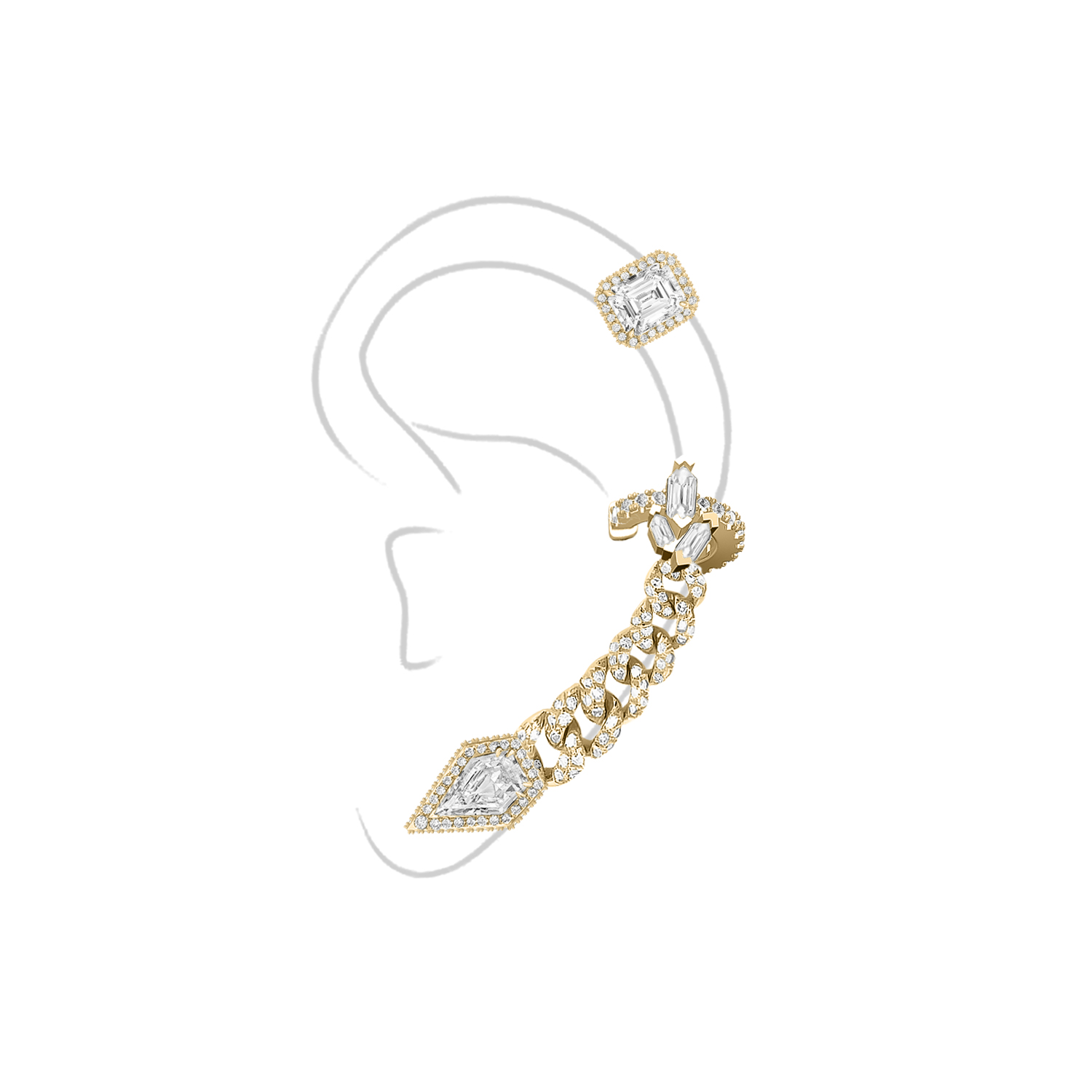 Ear-cuff Pave Chains ft. Moi et Toi, silver 925, CZ. KOJEWELRY  610122